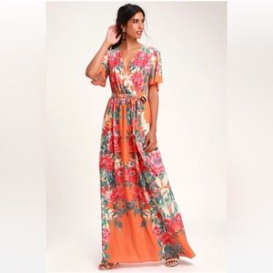 NWT Lulus Orange Floral Print Maxi Dress